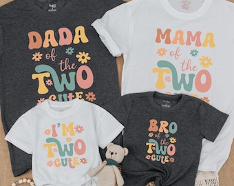 Two Cute Birthday Matching Family Shirts, Retro Groovy Birthday Girl Shirt, 2nd Birthday Family Outfit, 2nd Toddler Birthday Party Gift
