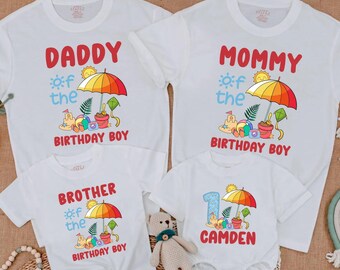 Matching Beach Birthday Boy Family Shirts, Personalized Summer Party Outfit, Custom Boy Romper Gift, First Birthday Boy Party Gift