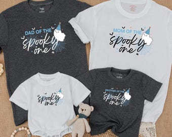 Blue Spooky One Birthday Boy Matching Shirts, Halloween 1st Birthday Family Outfits, Ghost Birthday Shirt for Baby and Family, One Year Old
