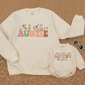Auntie and Auntie&#39;s Bestie Wildflower Sweatshirts, Aunt Niece Sweatshirts, Aunt and Nephew Shirts, Gift for Aunt, Best Gifts for Aunt