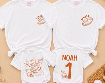 Personalized Football First Birthday Shirt, 1st Birthday Boy Outfit with Custom Name, Matching Family Party Shirts