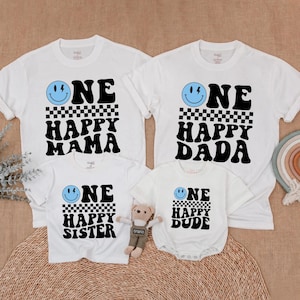Blue One Happy Dude Birthday Family Shirt, One Cool Dude Outfit, Matching Family Birthday Shirts, Happy Face Matching Birthday Outfit