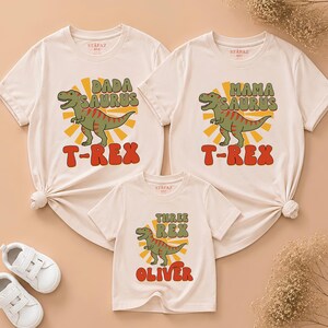 Personalized Three Rex Kid Tee, Custom Dinosaur 3rd Birthday Matching Family Shirt, Retro Dino Birthday Boy Party Outfit
