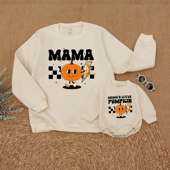 Mama and Mama's Little Pumpkin Sweatshirts, Pumpkin Season Romper, Fall Matching Outfit, Baby Thanksgiving Outfit, Mommy and Me Sweatshirt