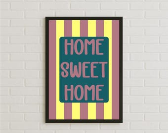 Home Sweet Home Poster Rhubarb and Custard Retro Wall Art Print Bold Colourful Typography Home Decor Gift for Housewarming or Living Room