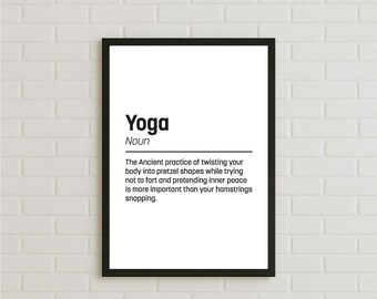 Funny Yoga Definition Humorous Fitness Wall Art, Pretzel Pose & Inner Peace Print, Comedy Sarcastic Comedy Workout Poster Yogi Friend Gift