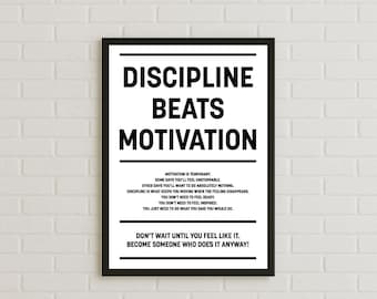 DIGITAL DOWNLOAD Discipline Beats Motivation Poster, Motivational Wall Art, Gym Decor, Fitness Print, Self Improvement, Inspirational Quote