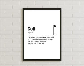 Funny Golf Definition Poster Print, Humorous Dictionary Style Wall Art for Golf Lovers, Customisable Colour Bold Typography Golfer Gift Idea