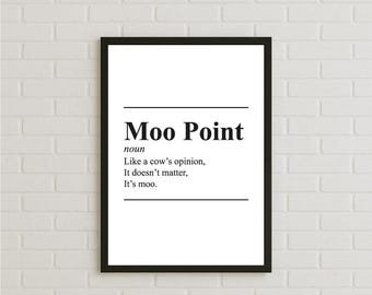 Impression d'affiche de Style définition dictionnaire Moo Point, citation de fans d'amis art comique, idée cadeau déco couleur personnalisable, typographie humoristique