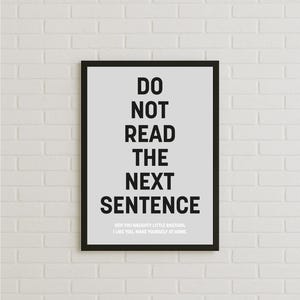Do Not Read The Next Sentence Funny Quote Poster, Bold Humorous Wall Art Print, Customisable Colour Home Decor, Warm Welcome Host Gift Idea