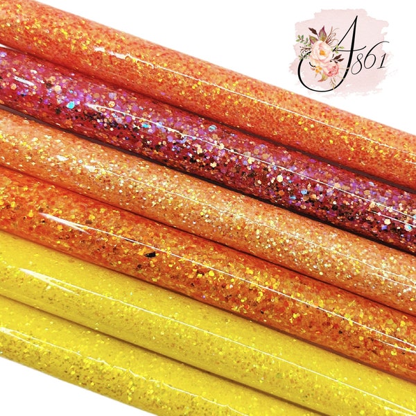 Personalized YELLOW, ORANGE & CORAL Glitter Pens w/ Black or Blue Ink Inkjoy by Papermate