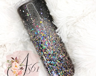 Black Ombre Glitter Tumbler in Various Sizes / Stainless Steel Personalized Tumbler