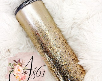 Champagne Gold Ombre Glitter Tumbler in Various Sizes / Stainless Steel Personalized Tumbler