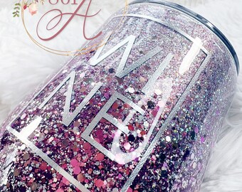 Stemless WINE 14oz Ombre Glitter Tumbler/Minimalist Style