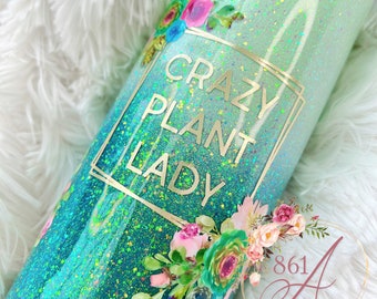 Succulent/Cactus Themed Ombre Glitter 20oz Skinny Tumbler / Stainless Steel Personalized Tumbler / Crazy Plant Lady