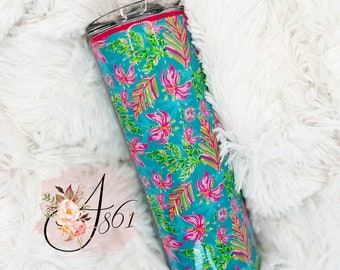 Preppy Teal & Pink Glitter 20oz Skinny Tumbler / Stainless Steel Personalized Tumbler