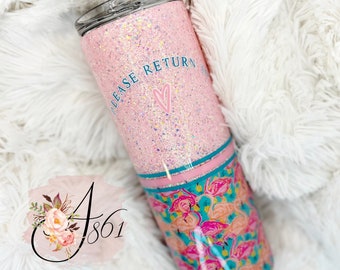 Preppy Pink Flamingo Glitter 20oz Skinny Tumbler / Stainless Steel Personalized Tumbler