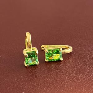 14K Gold Octagon Ice Cut Green Earrings,Light Green Gemstone Earrings, Ice Cut Octagon Green Earrings in 14K White Gold, Engagement Jewelry