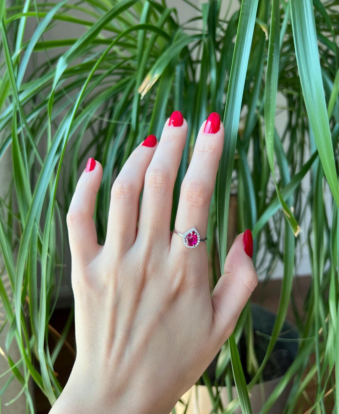 14k Solid Gold Ruby Ring , Pear Double Cut Ruby Ring, July Birthstone ...