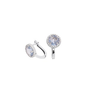 14K Gold Round Double Cut Aquamarine Earrings, Aquamarine Gemstone Earrings, Round Light Blue Earrings in 14K White Gold,Engagement Jewelry