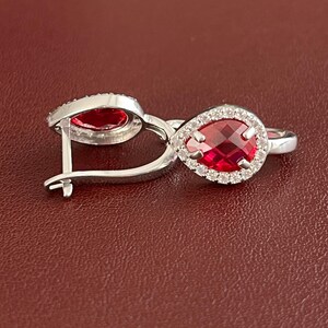 14K Gold TearDrop Double Cut Ruby Earrings, Red Gemstone Earrings, TearDrop  Ruby Earrings in 14K White, Engagement Jewelry, July Birthstone