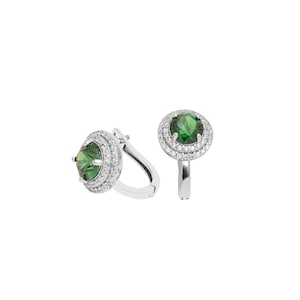14K Gold Round Emearld Earrings, Emerald Gemstone Earrings, Round Green Earrings in 14K White Gold , Engagement Jewelry ,Gift For Her