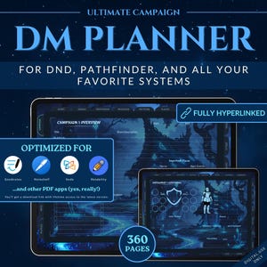 Digital DND Journal for DnD 5e | Hyperlinked DM Planner Pdf | DnD Goodnotes Notability | Campaign Session Tracker | D&D Worldbuilding (Blue)