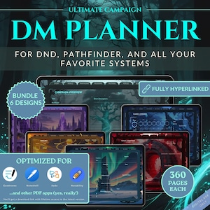 6 digital DND Journal for DnD 5e | Hyperlinked DM Planner | DnD Goodnotes Notability | Campaign Session Tracker| D&D Worldbuilding (Bundle2)