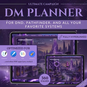 Digital DND Journal for DnD 5e | Hyperlinked DM Planner | DnD Goodnotes Notability | Campaign Session Tracker | D&D Worldbuilding (Amethyst)
