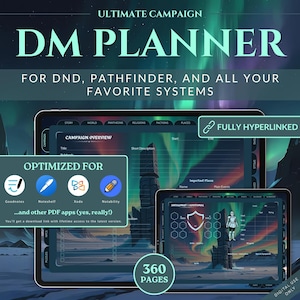Digital DND Journal for DnD 5e | Hyperlinked DM Planner Pdf| DnD Goodnotes Notability | Campaign Session Tracker | D&D Worldbuilding (Polar)
