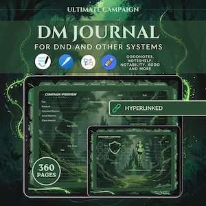 Digital DM Journal for DnD 5e, Daggerheart & others | Hyperlinked Journal Pdf | Goodnotes | Campaign Session Tracker | Worldbuilding (Green)