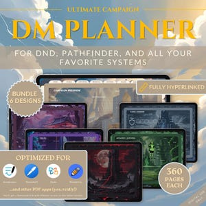 6 digital DND Journal for DnD 5e | Hyperlinked DM Journal | DnD Goodnotes Notability | Campaign Session Tracker| D&D Worldbuilding (Bundle1)