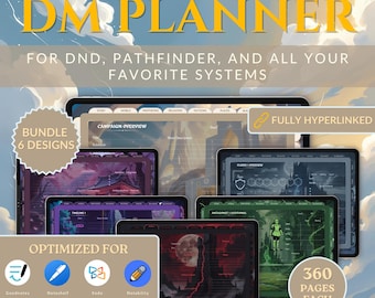 6 digital DND Journal for DnD 5e | Hyperlinked DM Journal | DnD Goodnotes Notability | Campaign Session Tracker| D&D Worldbuilding (Bundle1)