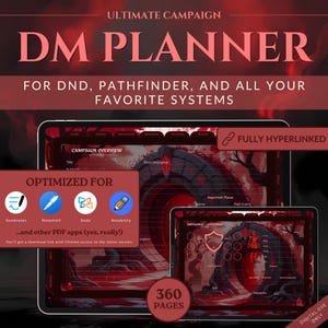 Digital DND Journal for DnD 5e | Hyperlinked DM Planner Pdf | DnD Goodnotes Notability | Campaign Session Tracker | D&D Worldbuilding (Red)
