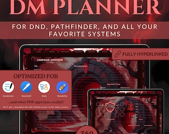 Digital DND Journal for DnD 5e | Hyperlinked DM Journal Pdf | DnD Goodnotes Notability | Campaign Session Tracker | D&D Worldbuilding (Red)