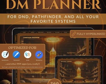 Digital DND Journal for DnD 5e | Hyperlinked DM Planner Pdf Orange | DnD Goodnotes Notability | Campaign Session Tracker | D&D Worldbuilding