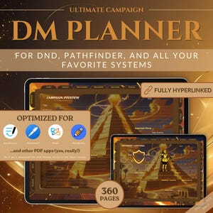 Digital DND Journal for DnD 5e | Hyperlinked DM Planner Pdf | DnD Goodnotes Notability | Campaign Session Tracker | D&D Worldbuilding (Gold)