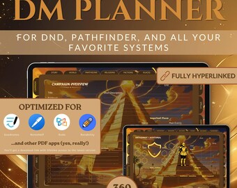 Digital DND Journal for DnD 5e | Hyperlinked DM Journal Pdf | DnD Goodnotes Notability | Campaign Session Tracker | D&D Worldbuilding (Gold)