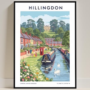 Hillingdon, London Borough Travel Poster – Vintage English Illustration England UK Art Print