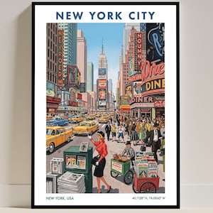 New York City USA Poster - Travel Illustration NYC Travel Wall Art, Modern Art Print for Home Decor, Unique Gift for Living Room or Office