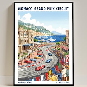 Monaco F1 Grand Prix Circuit Travel Poster – Vintage Monte Carlo Circuit France Illustration Wall Art Print Retro Decor