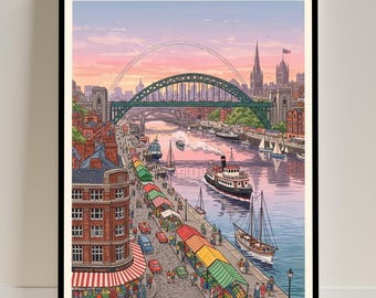 Newcastle upon Tyne Travel Poster – Vintage Enlgish Northern Art Print, Retro Wall Decor for Home or Office, Modern Interior Gift Idea