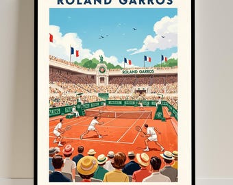 Roland Garros Tennis Court Poster Paris France French Art Print French Tennis Poster, Retro Wall Art for Home Decor Gift for Sports Fans