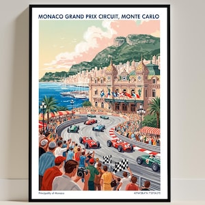 Monaco Grand Prix Circuit Art Print Poster – Vintage Monte Carlo Travel Poster, Retro Wall Art for Home or Office Decor