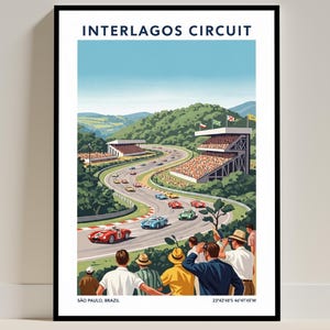 Interlagos Circuit, Sao Paulo F1 Track Travel Poster - Sao Paulo Racing Circuit Motorsport Illustration Art Print