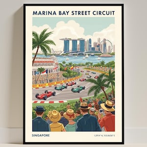 Singapore Marina Bay F1 Race Grand Prix Circuit Poster – Vintage F1 Track Wall Art Print Decor
