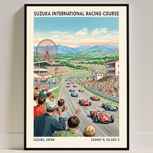 Suzuka, Japan Racing Circuit F1 Travel Poster – Japan Travel Race Track Illustration Art Print