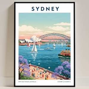 Sydney Reise Poster, Australien Wand Kunst Druck, Retro Skyline Wohnkultur Geschenk für Wohnzimmer oder Büro