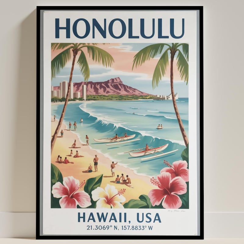 Large Honolulu Poster Etsy UK