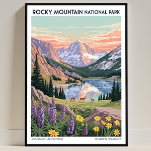 Rocky Mountain, Coloroda National Park Poster – USA American Travel Illustration Art Print